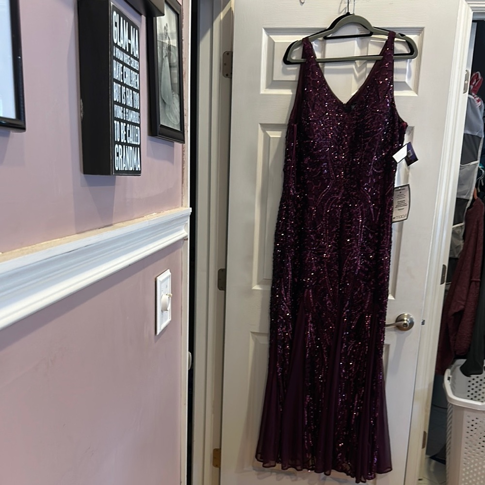 R&M Richards Deep Purple Sequin Maxi Dress